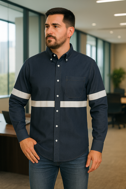 Camisa de mezclilla 8 onzas con reflejante para trabajo