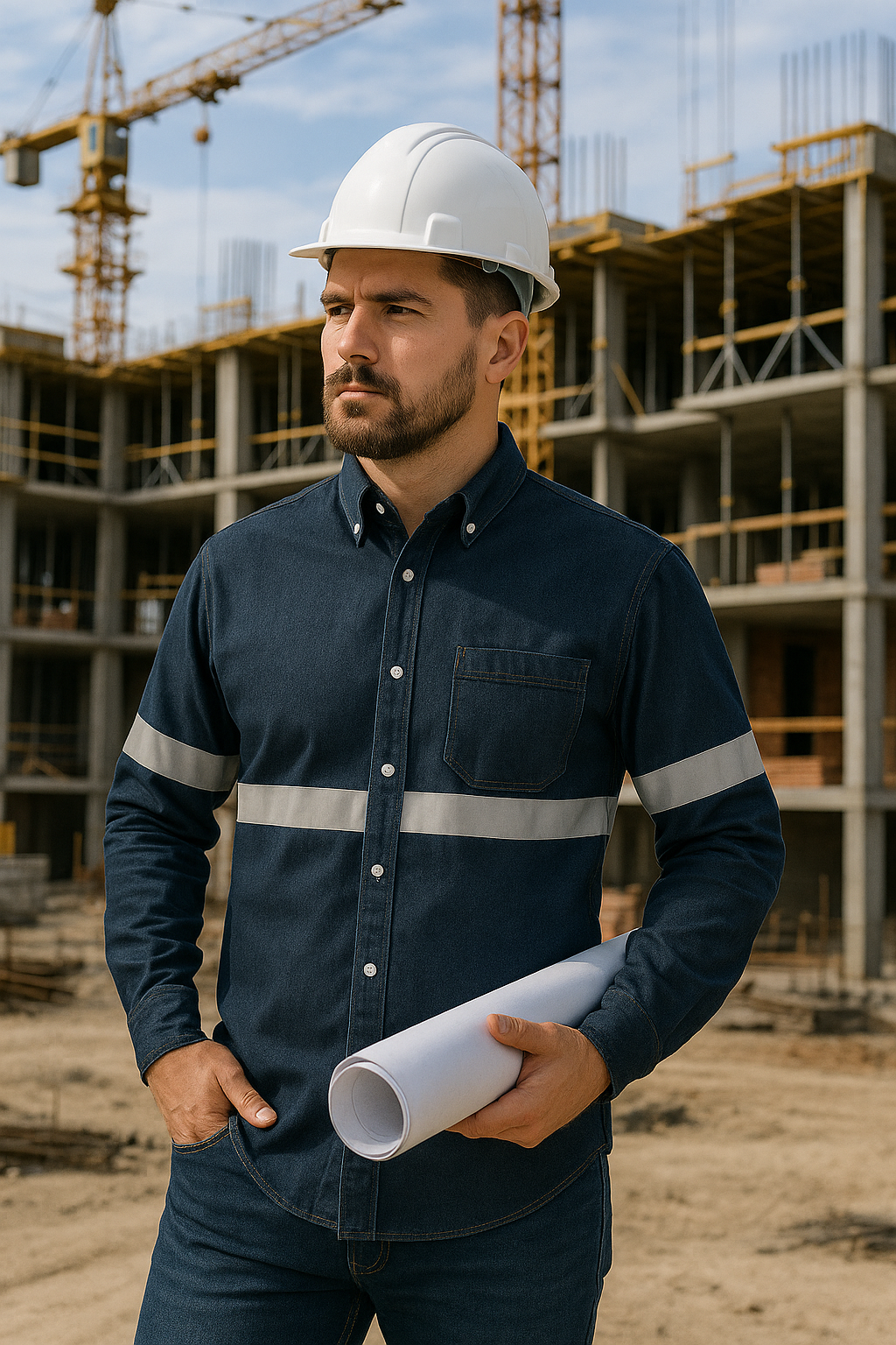 Camisa de mezclilla 8 onzas con reflejante para trabajo