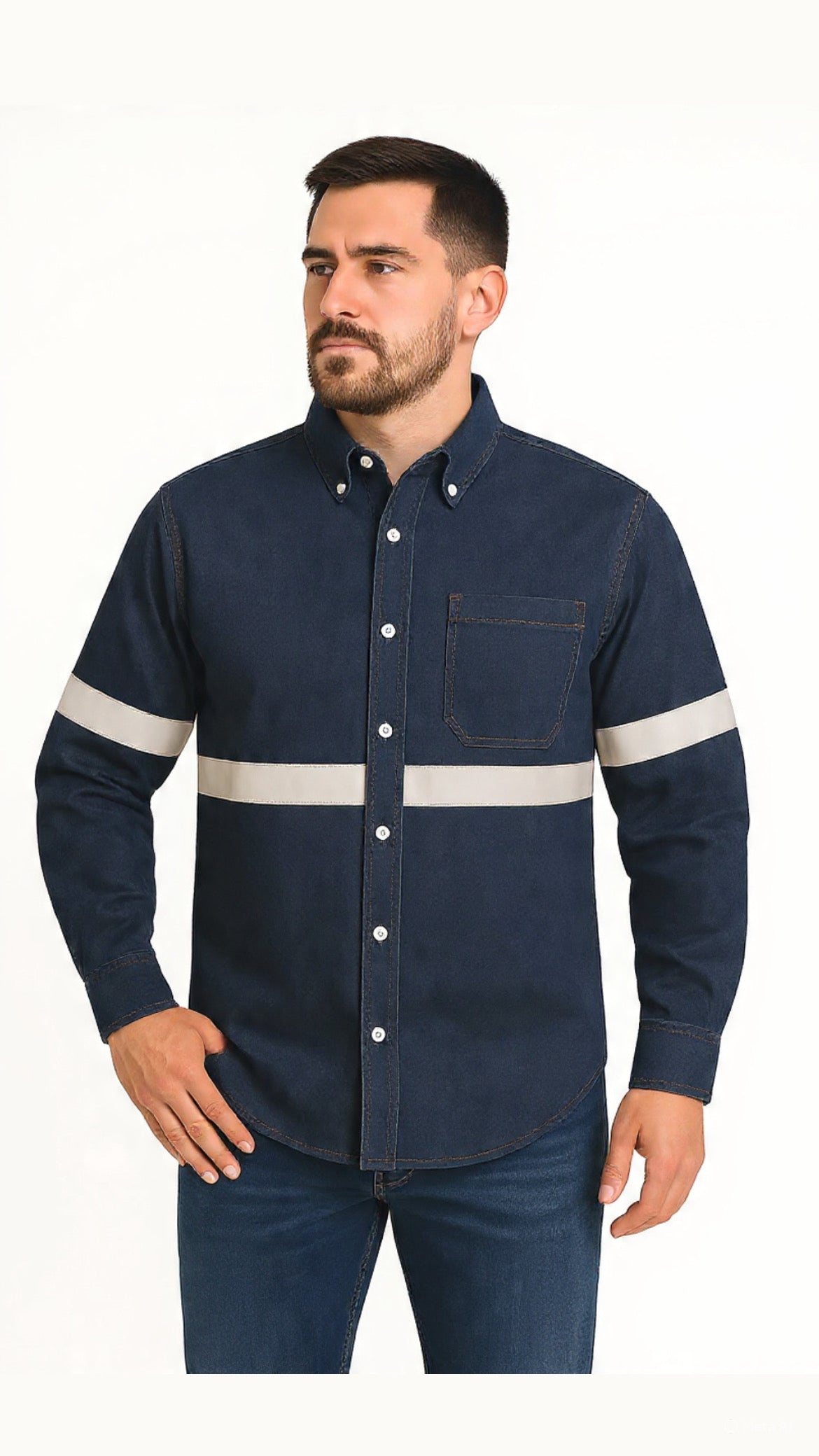 Camisa de mezclilla 8 onzas con reflejante para trabajo