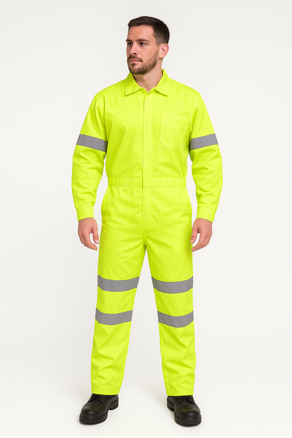 Overol para trabajo industrial con reflejantes tono amarillo neon