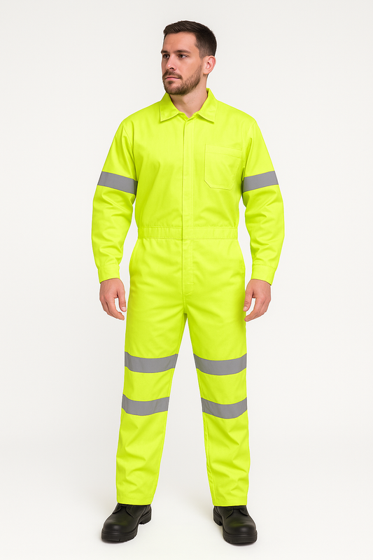 Overol para trabajo industrial con reflejantes tono amarillo neon