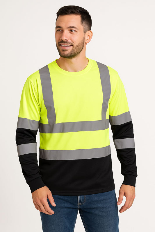 Playera alta visibilidad bicolor amarillo/negro con reflejantes