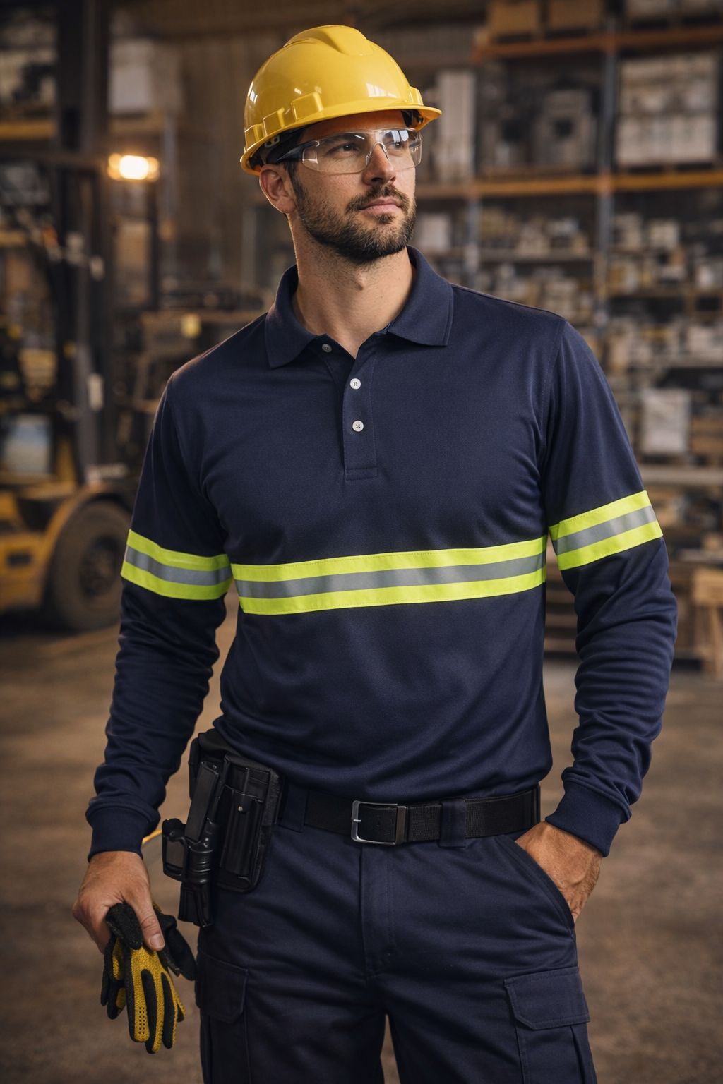 Playera tipo polo manga larga con reflejante