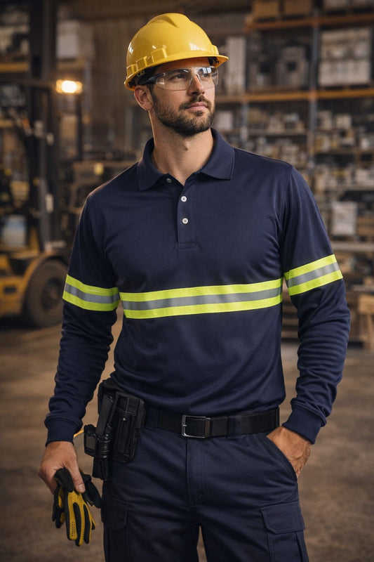Playera tipo polo manga larga con reflejante