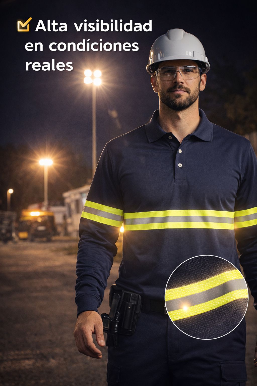 Playera tipo polo manga larga con reflejante