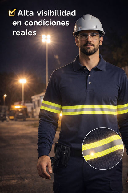 Playera tipo polo manga larga con reflejante